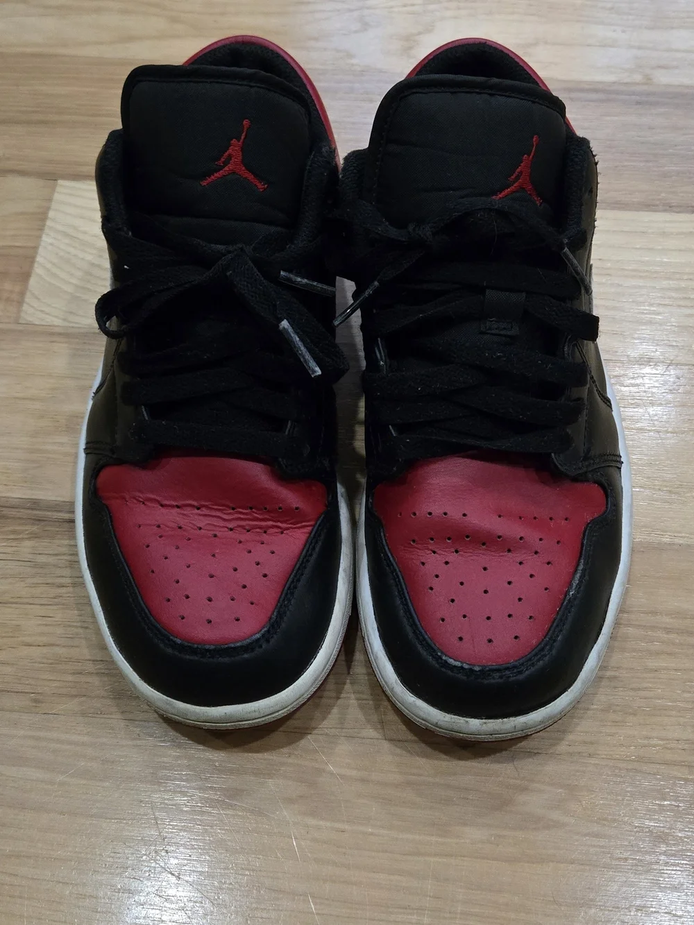 Nike Jordan 1 Low Black Red White Sneakers with White Swoosh